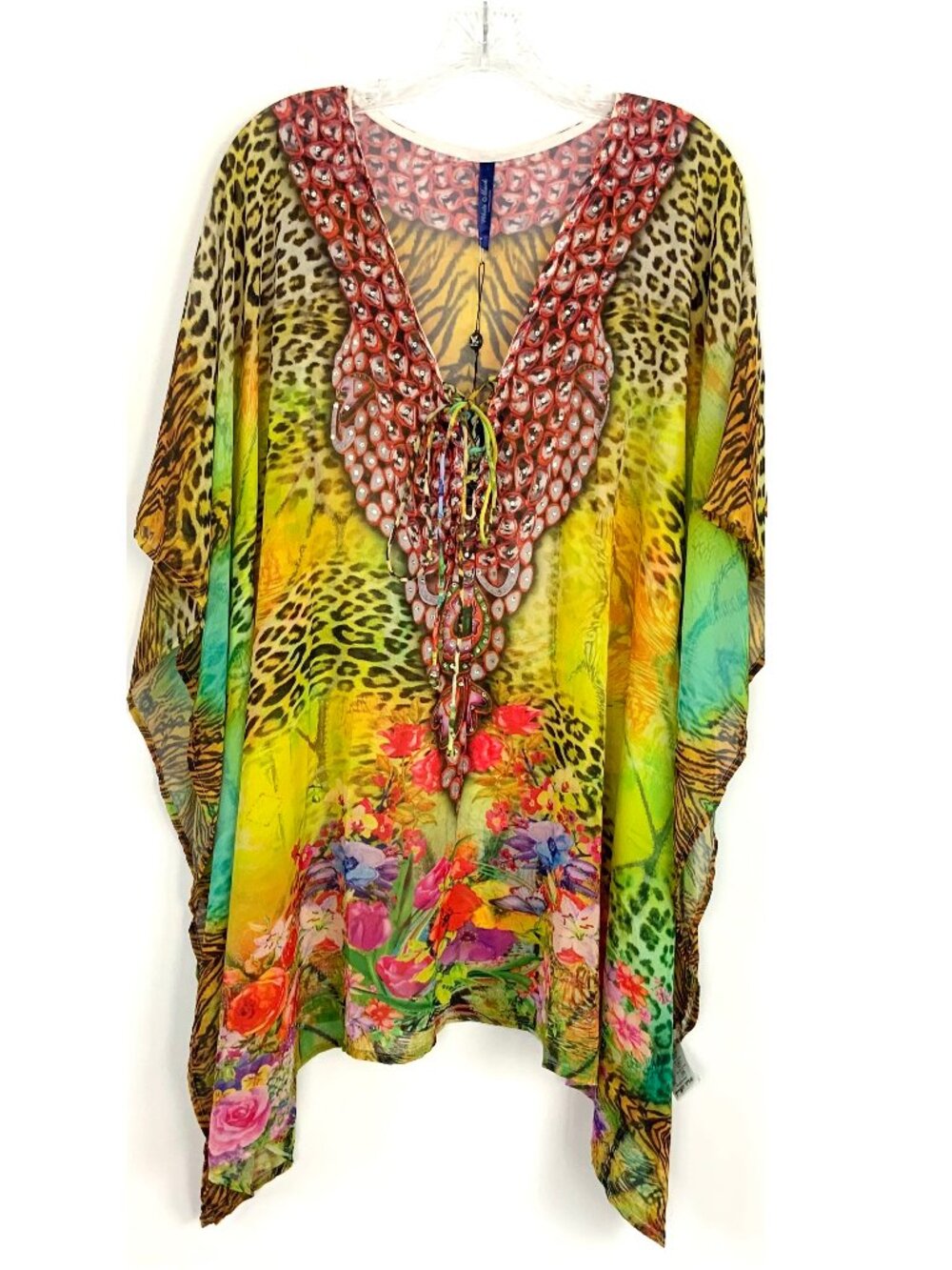 New White Mark Animal Print Caftan Yellow Leopard Size L - XL